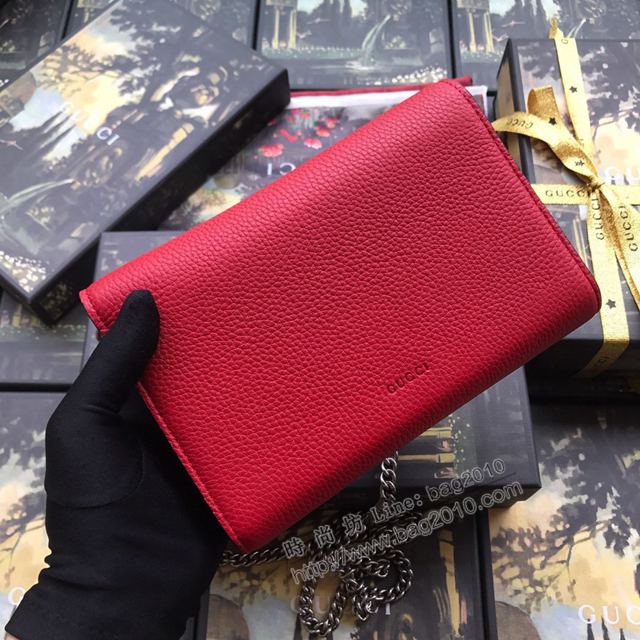 Gucci包 古馳女包 401231大紅全皮 Gucci真皮鏈式迷你手袋 Gucci酒神包  gudj1278